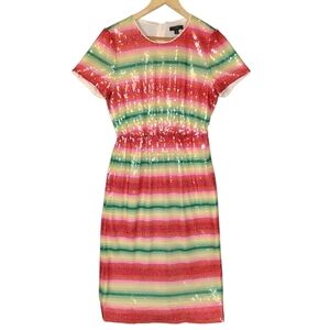 J. Crew‎ Dress Women's Size 6 Rainbow Sequin Striped Midi NWT Cocktail Party
